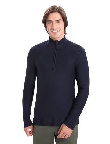 Men's Icebreaker Merino Waypoint Long Sleeve Half Zip Top Hoodie Midnight Navy | CA 1694SGLO